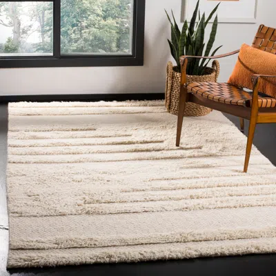 Safavieh Kenya Hand Made Area Rug, Ivory Shag / Flokati Style Non-shedding In Neutral