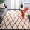 Safavieh Kenya Hand Made Area Rug, Ivory / Terracotta Shag / Flokati Style Non-shedding In White