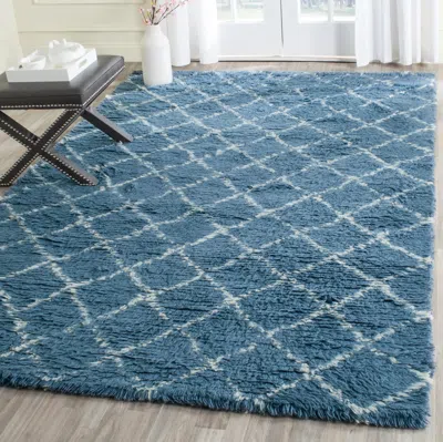 Safavieh Kenya Hand Made Area Rug, Light Blue / Ivory Shag / Flokati Style Non-shedding