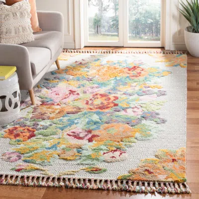 Safavieh Kenya Hand Made Area Rug, Orange / Light Grey Bohemian Style Non-shedding In White