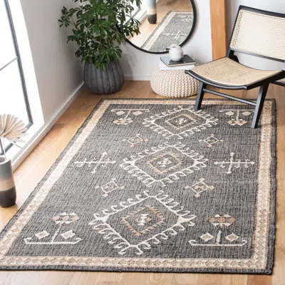 Safavieh Kilim Flat Weave Area Rug, Black / Ivory Bohemian Style Easy Care In Gray