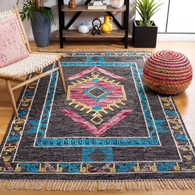 Safavieh Kilim Flat Weave Area Rug, Black / Pink Bohemian Style Easy Care In Multi