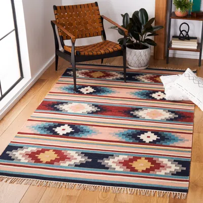 Safavieh Kilim Flat Weave Area Rug, Light Pink / Blue Bohemian Style Easy Care In Multi