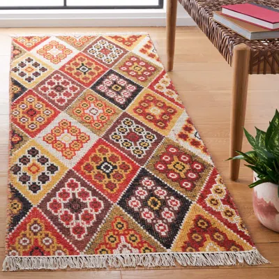 Safavieh Kilim Flat Weave Area Rug, Red / Gold Bohemian Style Easy Care In Multi