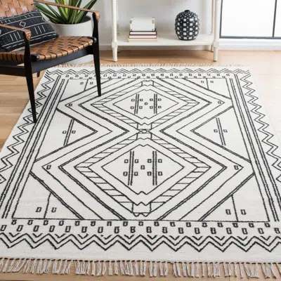 Safavieh Kilim Hand Made Area Rug, Ivory / Black Bohemian Style Non-shedding In Gray