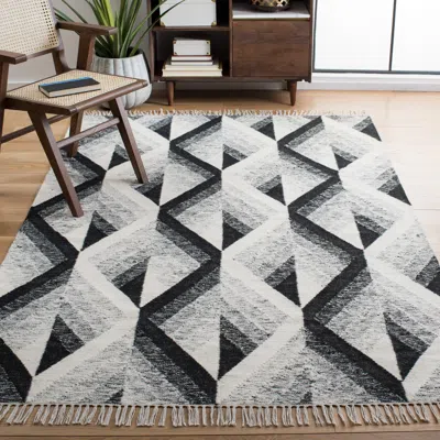 Safavieh Kilim Hand Made Area Rug, Ivory / Black Contemporary Style Non-shedding In Gray