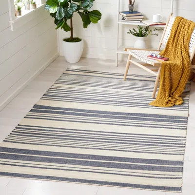 Safavieh Kilim Hand Made Area Rug, Ivory / Charcoal Contemporary Style Non-shedding In Blue