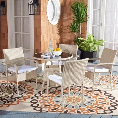 Safavieh Laina Round 4 - Person Bistro Set With Cushions In Beige
