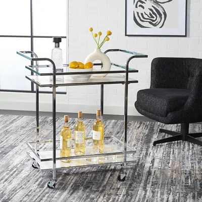 Safavieh Lameris 2 Tier Chrome Bar Cart With Handles In Gray
