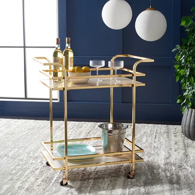 Safavieh Lameris 2 Tier Gold Bar Cart With Handles In Gray