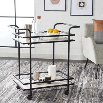 Safavieh Lameris 2 Tier Matte Black Bar Cart With Handles In Gray