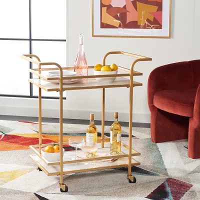 Safavieh Lameris 2 Tier Matte Gold Bar Cart With Handles In Gray