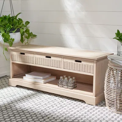 Safavieh Landers 3 Drawer Storage Bench In Neutral