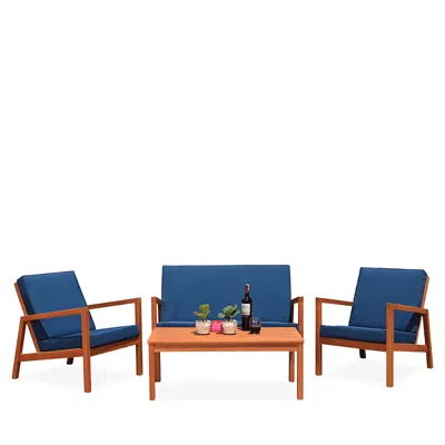 Safavieh Larence 4-piece Outdoor Living Set In Navy
