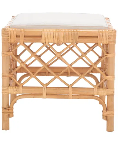 Safavieh Larroux Rattan Ottoman With Cush In Neutral