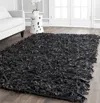 Safavieh Leather Shag Hand Made Area Rug, Black Shag / Flokati Style Non-shedding In Gray