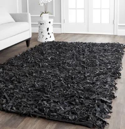 Safavieh Leather Shag Hand Made Area Rug, Black Shag / Flokati Style Non-shedding In Gray
