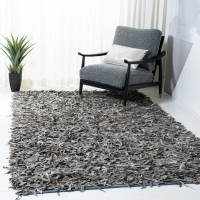 Safavieh Leather Shag Hand Made Area Rug, Grey / Beige Shag / Flokati Style Non-shedding In Gray