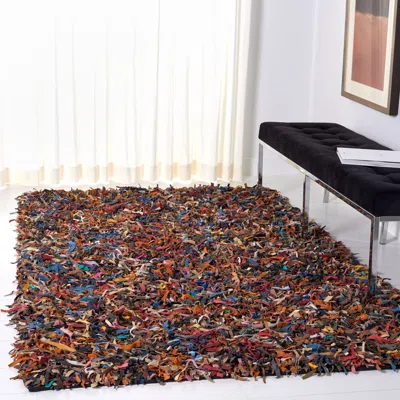 Safavieh Leather Shag Hand Made Area Rug, Multi Shag / Flokati Style Non-shedding