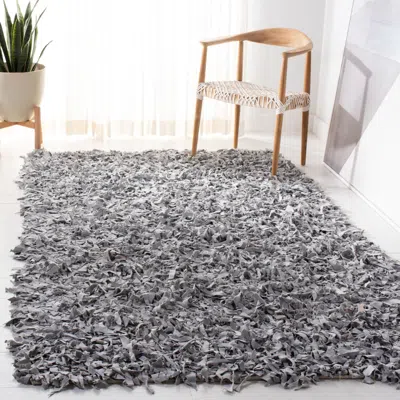 Safavieh Leather Shag Hand Made Area Rug, White Shag / Flokati Style Non-shedding In Gray