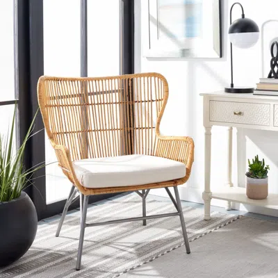 Safavieh Lenu Rattan Accent Chair W/ Cushion In Neutral