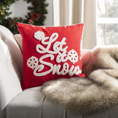 Safavieh Let It Snow Cotton Throw Pillow In Red
