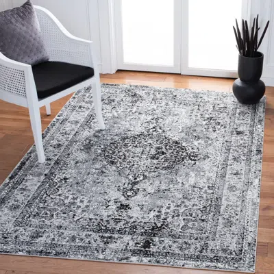 Safavieh Lilypond Machine Made Area Rug, Grey / Dark Grey Traditional Style Easy Care In Black