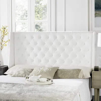 Safavieh London White Tufted Winged Headboard Flat Nail Heads