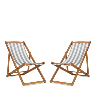 Safavieh Loren Foldable Sling Chairs, Set Of 2 In Natural/gray/white