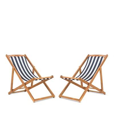 Safavieh Loren Foldable Sling Chairs, Set Of 2 In Natural/navy/white