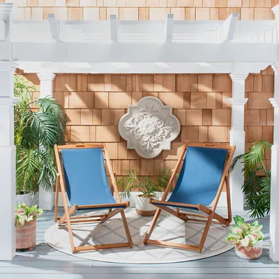 Safavieh Loren Outdoor Sling Chair, Set Of 2 In Natural/navy