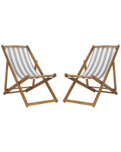 Safavieh Loren Set Of 2 Outdoor Foldable Sling Chairs In Neutral
