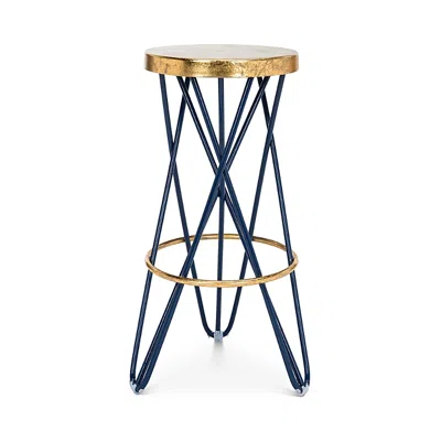 Safavieh Lorna Gold Leaf Barstool In Navy/gold