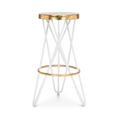 Safavieh Lorna Gold Leaf Barstool In White/gold