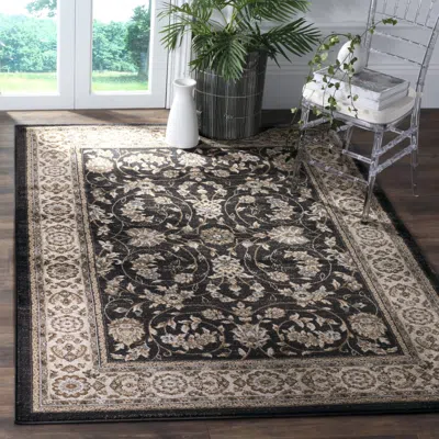 Safavieh Lyndhurst Machine Made Area Rug, Anthracite / Cream Traditional Style Easy Care In Black