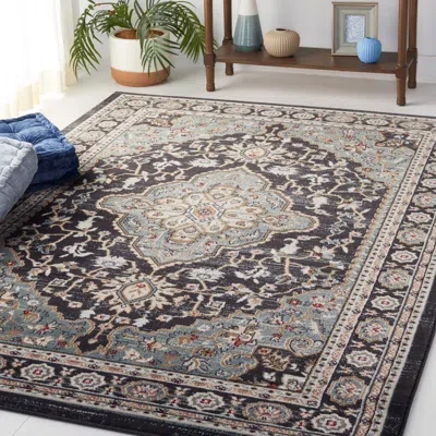 Safavieh Lyndhurst Machine Made Area Rug, Anthracite / Teal Traditional Style Easy Care In Black