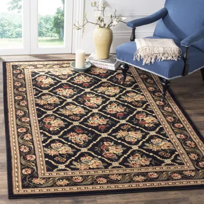 Safavieh Lyndhurst Machine Made Area Rug, Black / Black Traditional Style Easy Care In Multi