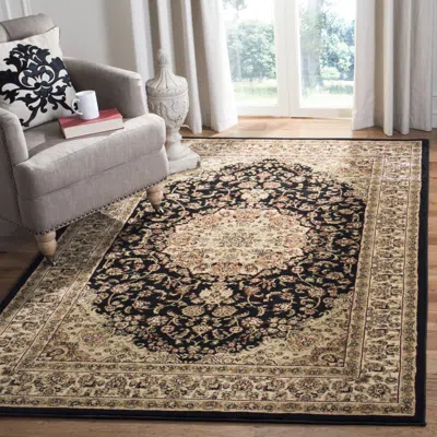 Safavieh Lyndhurst Machine Made Area Rug, Black / Ivory Traditional Style Easy Care In Gray