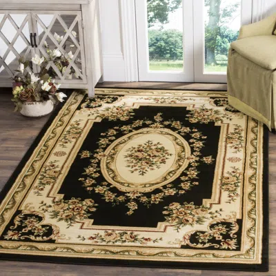 Safavieh Lyndhurst Machine Made Area Rug, Black / Ivory Traditional Style Easy Care In Multi