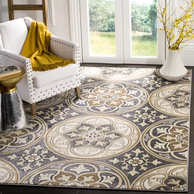 Safavieh Lyndhurst Machine Made Area Rug, Light Grey / Beige Traditional Style Easy Care In Gray