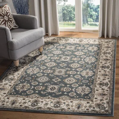 Safavieh Lyndhurst Machine Made Area Rug, Teal / Cream Traditional Style Easy Care In Gray