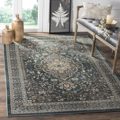 Safavieh Lyndhurst Machine Made Area Rug, Teal / Grey Traditional Style Easy Care In Green