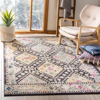 Safavieh Madison Machine Made Area Rug, Black / Yellow Bohemian Style Easy Care In Multi