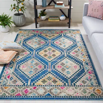 Safavieh Madison Machine Made Area Rug, Blue / Beige Bohemian Style Easy Care In Multi