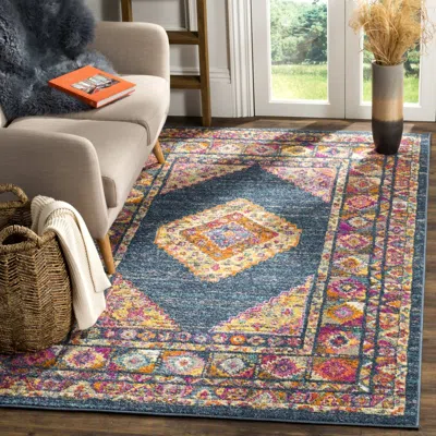 Safavieh Madison Machine Made Area Rug, Blue / Fuchsia Bohemian Style Easy Care In Multi