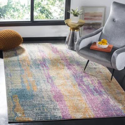 Safavieh Madison Machine Made Area Rug, Blue / Fuchsia Contemporary Style Easy Care In Multi
