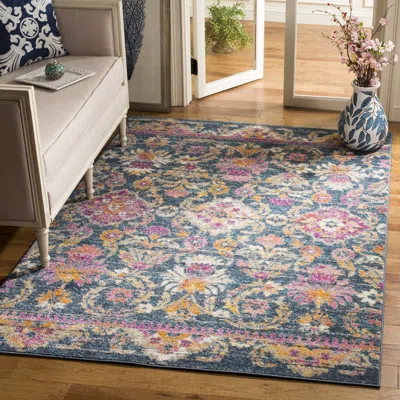 Safavieh Madison Machine Made Area Rug, Blue / Fuchsia Traditional Style Easy Care In Multi