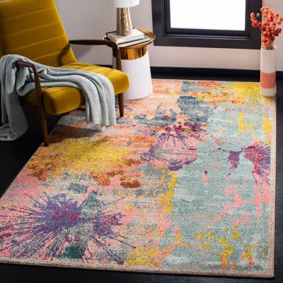 Safavieh Madison Machine Made Area Rug, Blue / Orange Contemporary Style Easy Care In Multi