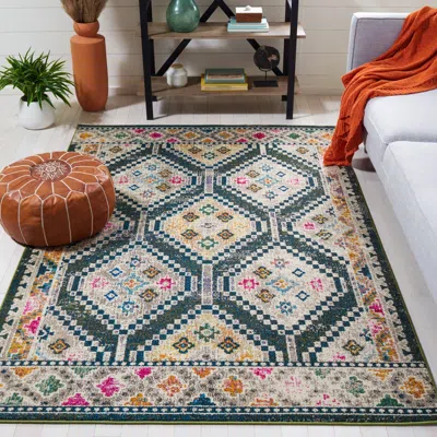 Safavieh Madison Machine Made Area Rug, Dark Green / Beige Bohemian Style Easy Care In Multi