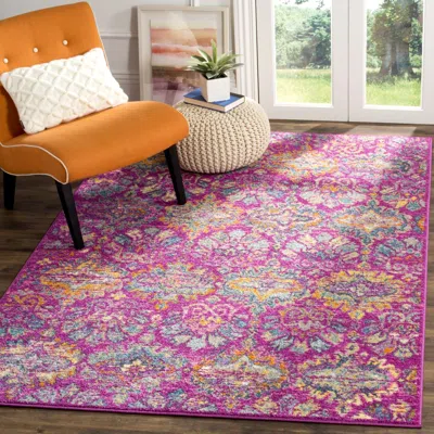 Safavieh Madison Machine Made Area Rug, Fuchsia / Blue Bohemian Style Easy Care In Pink